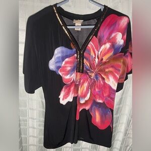 Black V-Neck Top with Sequin Trim